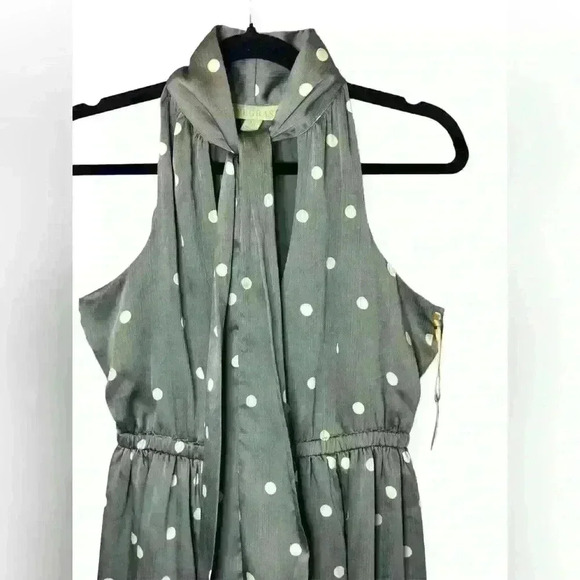 Ryegrass grey dot midi dress polka dot  stretch elastic waist sleeveless size Xs - Picture 6 of 10